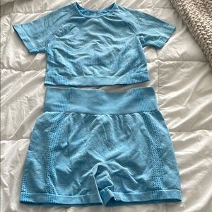 Blue workout set with Performance Fabric